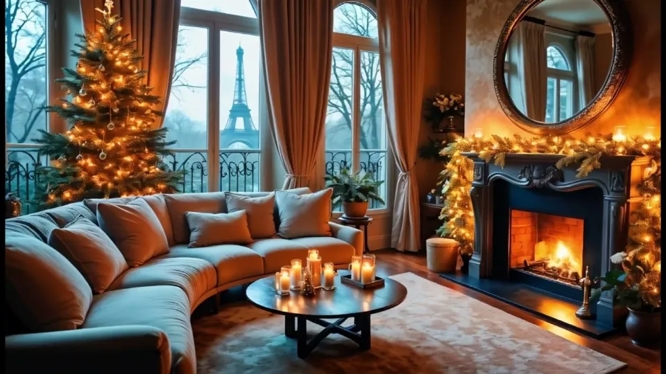 Cozy Christmas Fireplace Ambiance in Paris 🔥 Holiday Jazz Music