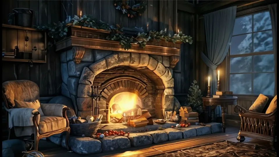 Warm Christmas Background Music 🎄 Study, Relax & Sleep Ambience by the Fireplace