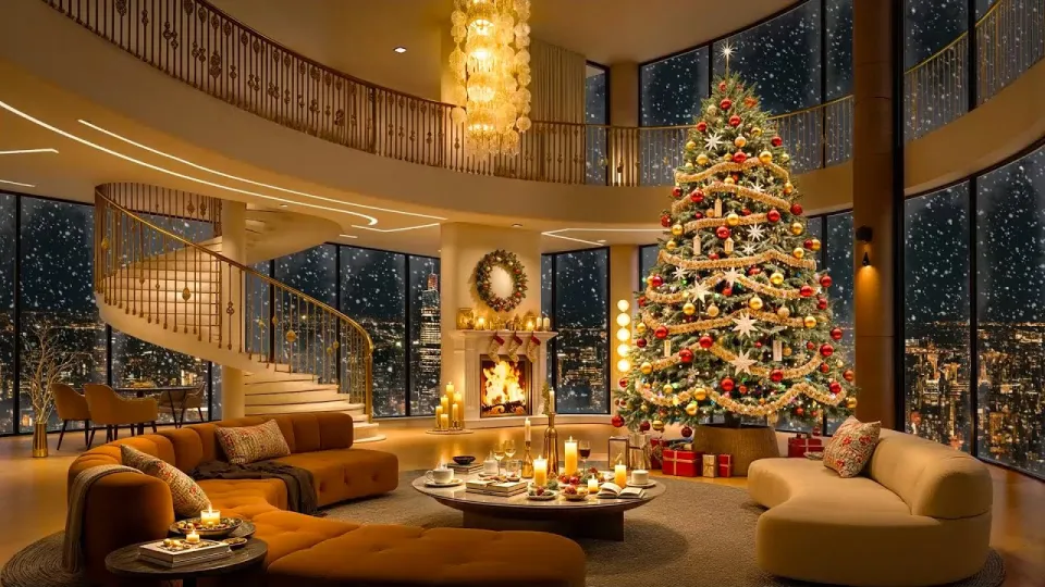 Christmas Vibes 🎅🎄 Cozy Apartment Ambience with Christmas Jazz 2025 and Fireplace Sounds to Unwind